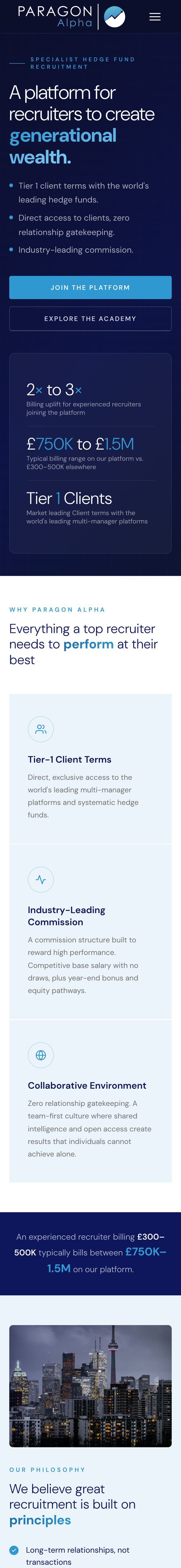 Paragon Alpha website on mobile